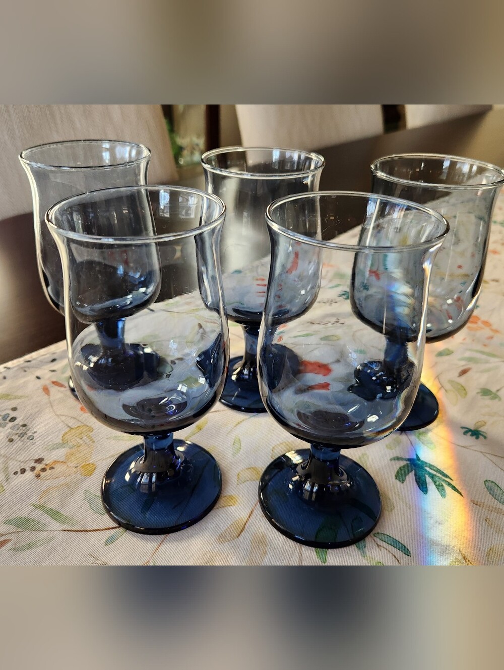 1970s Libbey "Dusky Blue" 12oz Tulip Water Goblets